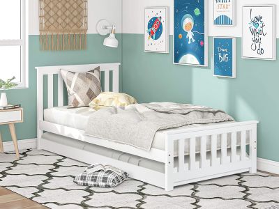 Hobson Single Wooden Trundle Bed Frame - White