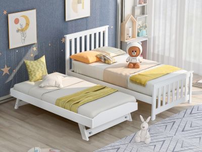 Hobson Single Wooden Trundle Bed Frame - White