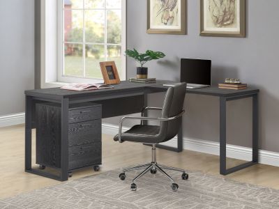 Nakia Computer Corner Desk with Filing Cabinet - Black