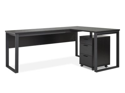 Nakia Computer Corner Desk with Filing Cabinet - Black