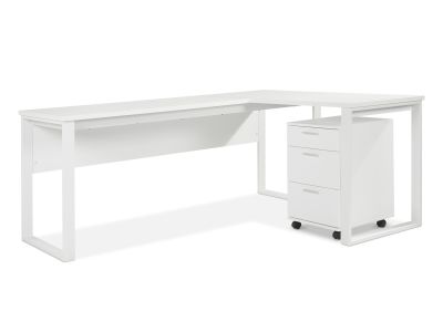 Nakia Computer Corner Desk with Filing Cabinet - White