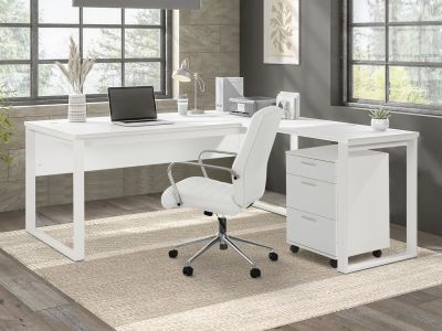 Nakia Computer Corner Desk with Filing Cabinet - White