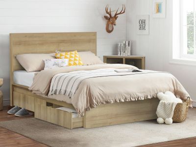 Harris Double Wooden Bed Frame with Storage - Oak