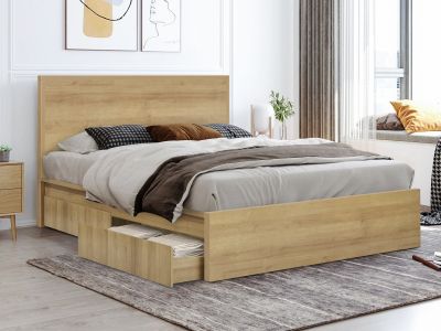 Harris King Bed Frame with Storage - Oak