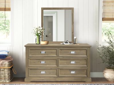 Hadley Solid Wood 6 Drawer Dresser with Mirror - Emerland Grey