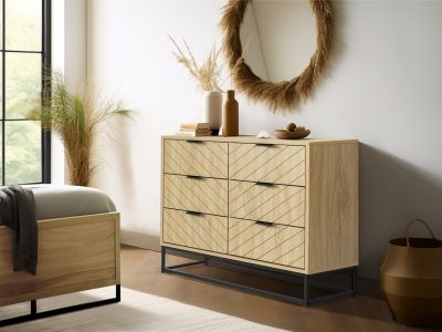 Crovo Wooden 6 Drawers Lowboy - Natural