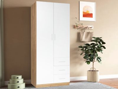 Harris 2 Door Wardrobe with 3 Drawers - Oak+White 