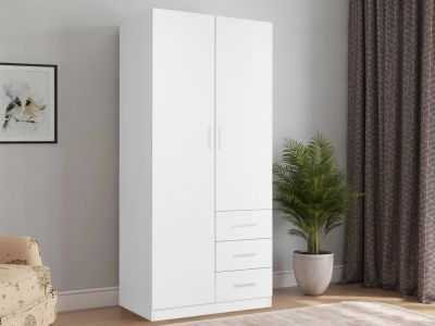 Tongass 2 Door Wardrobe with 3 Drawers - White