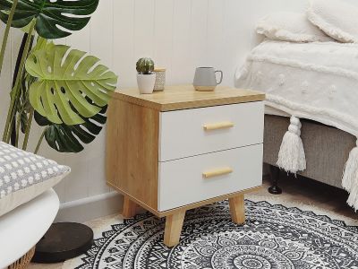 Alton Bedside Table - Natural + White 