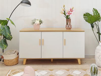 Alton Sideboard Buffet Table - Natural+White