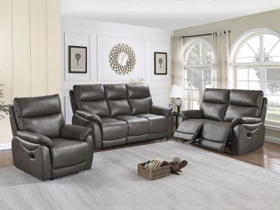 Charlton Manual Leather Recliner Sofa Set - Grey
