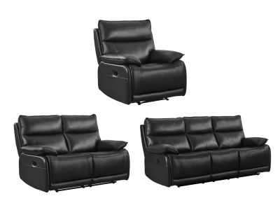 Wellsford Manual Leather Recliner Sofa Set - Black