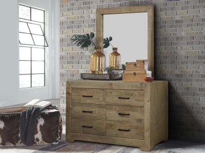 Argento Solid Wood 6 Drawer Dresser with Mirror - Delhi