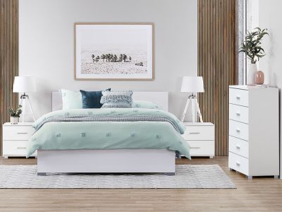 BRAM Bedroom Storage Package with Tallboy 5 Drawers - WHITE