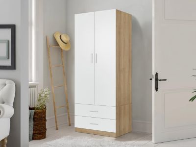 Harris 2 Door Wardrobe with Drawers - Oak + White