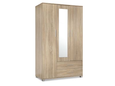 Bram 3 Door Wardrobe Cabinet with Mirror - Oak