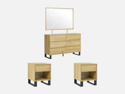 FROHNA Bedroom Storage Package with Low Boy and Mirror - OAK