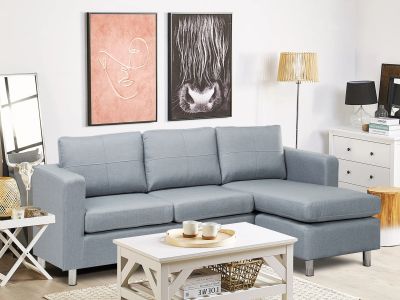 SEATTLE 3-Seater Fabric Sofa Couch with Chaise - GREY