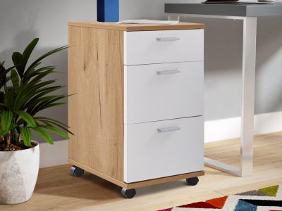 Nakia 3 Drawer Filing Cabinet - Oak+White