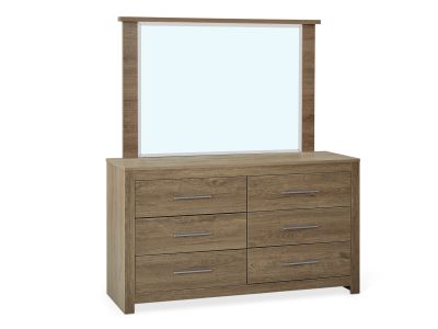 Vicente Low Boy 6 Drawers Chest Dresser with Mirror - Oak