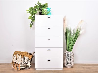 Hekla Tallboy 5 Drawer Chest Dresser - White