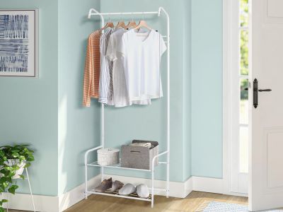 Clothing Garment Rack with Shelves - White