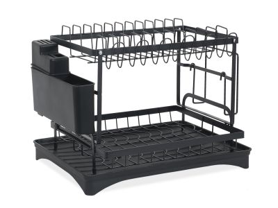 2 Tier Kitchen Storage Dish Rack Drainer - Black
