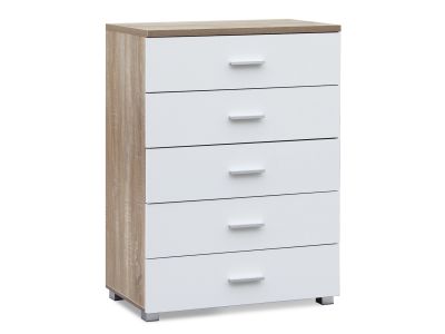 Bram Tallboy 5 Drawer Chest Dresser - Oak + White