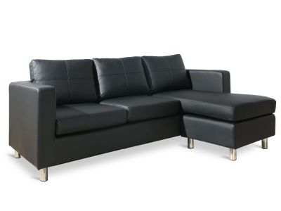 SEATTLE 3-Seater PU Sofa Couch with Chaise - BLACK