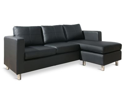 Seattle 3-Seater PU Sofa Couch with Chaise - Black