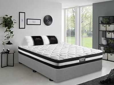 VINSON Fabric Queen Bed with Ultra Comfort Mattress - GREY