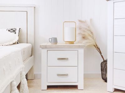 Aurora Solid Wood Bedside Table - White