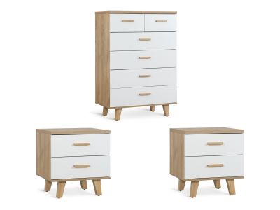 Alton Bedroom Storage Package with Tallboy 6 Drawers - Natural + White
