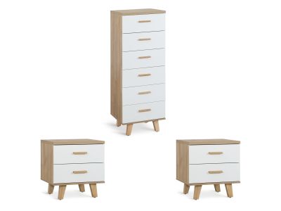 Alton Bedroom Storage Package with Slim Tallboy - Natural + White