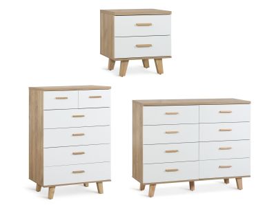 Alton Bedroom Storage Package 3PCS with Low Boy 8 Drawers - Natural + White