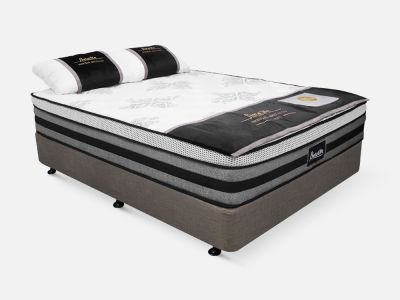 VINSON Fabric Double Bed with Luxury Latex Mattress - SLATE