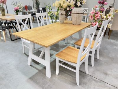 Bali 5 Piece Dining Set with 6 Seater Dining Table - Oak + White