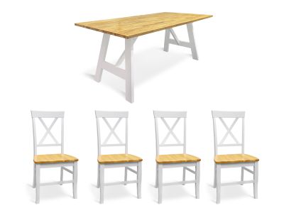 Bali 5 Piece Dining Set with 6 Seater Dining Table - Oak + White