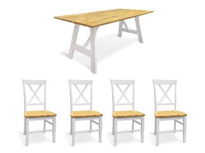 Bali 5 Piece Dining Set with 6 Seater Dining Table - Oak + White