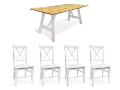 Bali 5 Piece Dining Set with 6 Seater Dining Table - White