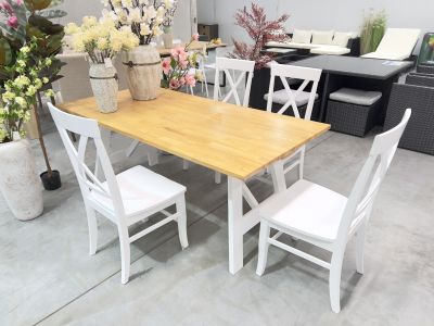 Bali 5 Piece Dining Set with 6 Seater Dining Table - White