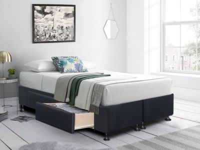 CHARLES Fabric King Split Bed Base 4 Drawers - BLACK