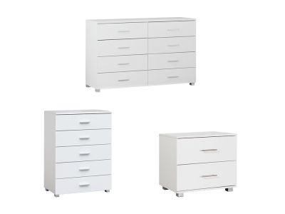 BRAM Bedroom Storage Package with Bedside Table - WHITE