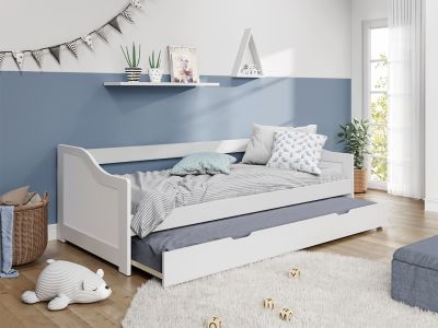 LAILA Single Wooden Trundle Bed Frame - WHITE