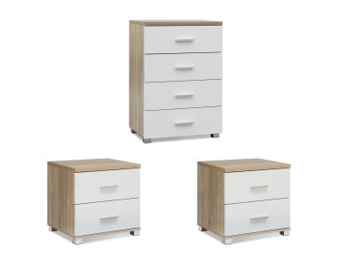 Bram Bedroom Storage Package with Tallboy 4 Drawers - Oak + White