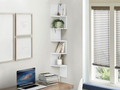 Nemi 5-Tier Wall Mounted Corner Shelf Storage Shelf - White