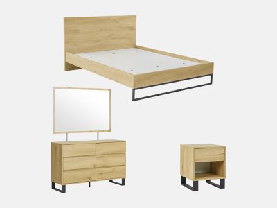 FROHNA Queen Bedroom Furniture Package with Low Boy and Mirror - OAK