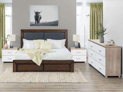 BRAM Bedroom Storage Package with Low Boy 6 Drawers - OAK + WHITE
