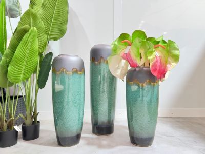 Elara Ceramic Vase Tall Green and Grey - Extra Large