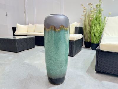 Elara Ceramic Vase Tall Green and Grey - Large